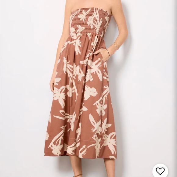 Like new Evereve Cecilia Brown and Cream Floral Midi Dress - Picture 4 of 8